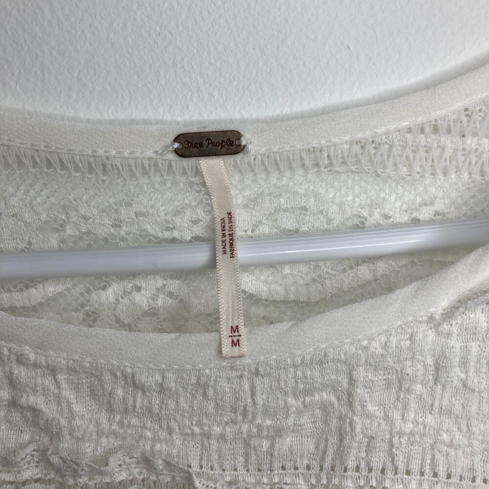 Free People Boho Lace-Trim Cream Sheer Tunic - Size Medium - Picture 4 of 9